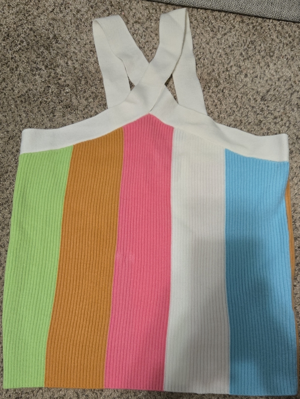 Striped Rib-Knit Crossback Tank Top - White, Pink, Blue, Green, Orange